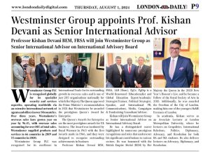 Read more about the article Celebrating a Prestigious Appointment: Prof. Kishan Devani Joins Westminster Group PLC as Senior International Advisor